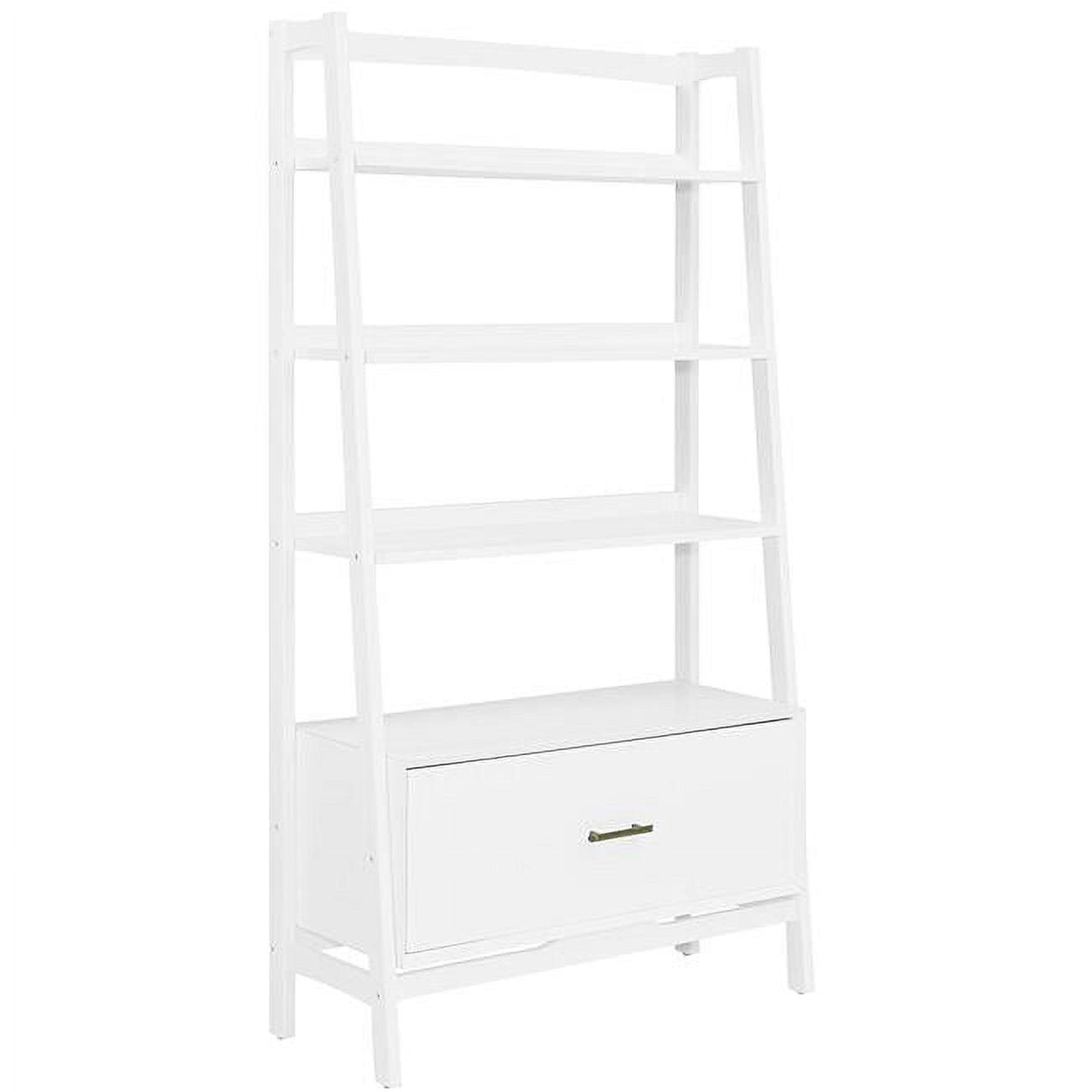 Mid-Century Modern White Wood Large Etagere Bookcase