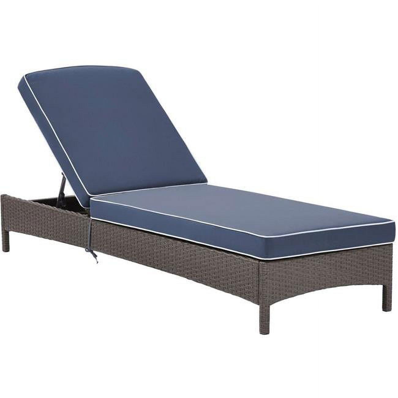 Palm Harbor Outdoor Wicker Chaise Lounge with Navy Cushions