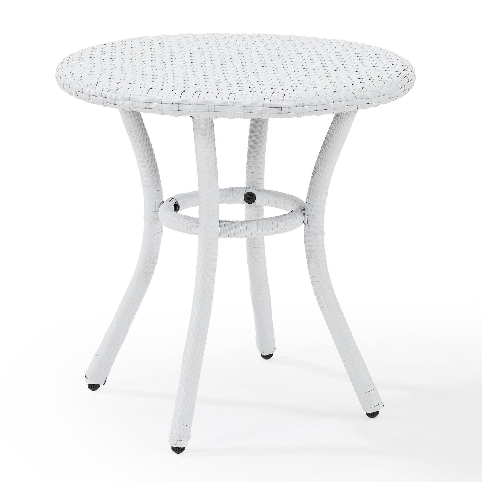 White Outdoor Wicker Round Side Table with Steel Frame