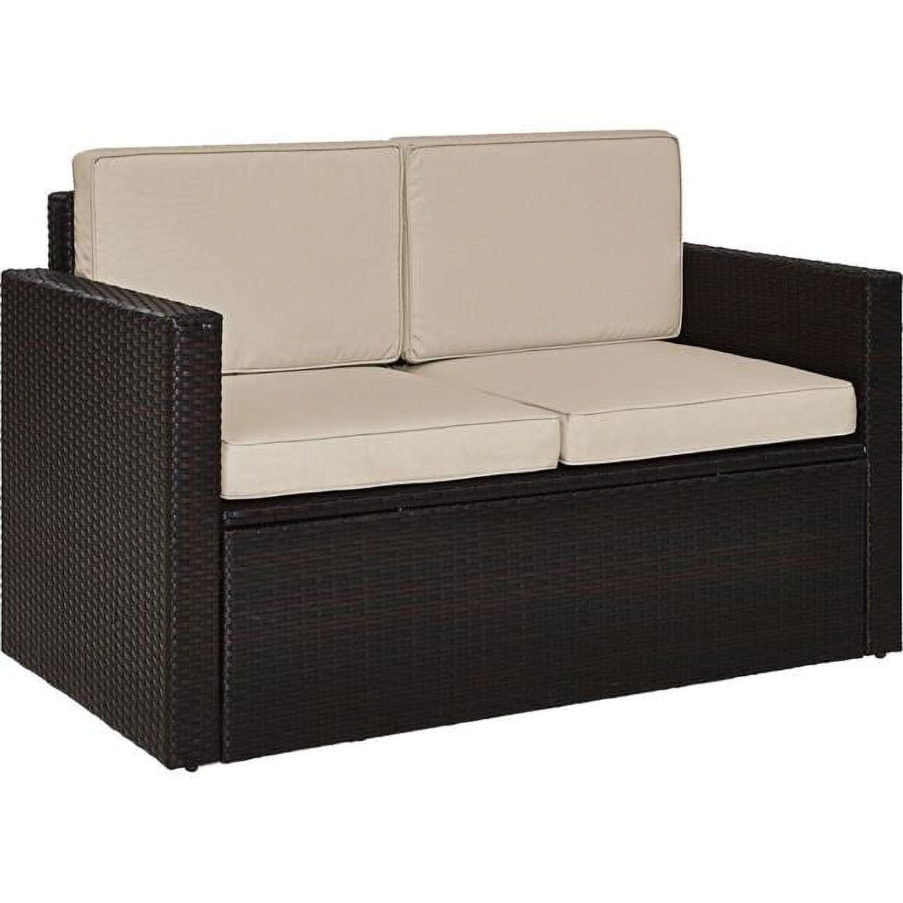 Palm Harbor Brown Wicker Loveseat with Sand Cushions