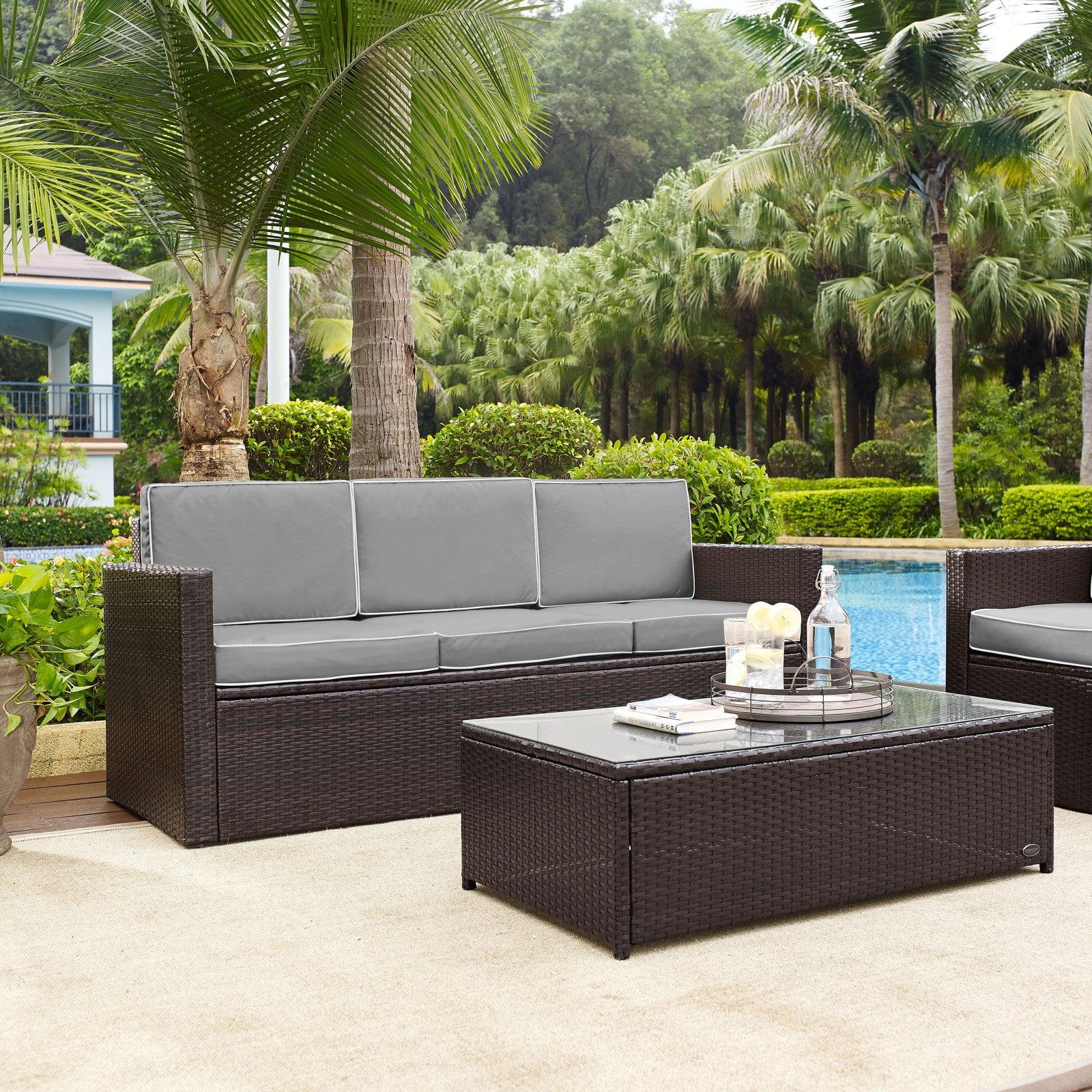 Palm Harbor Brown and Gray Wicker Three-Seat Outdoor Sofa
