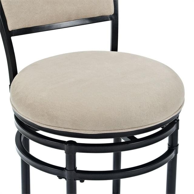 Rachel Swivel Barstool Black with Cushion White - Crosley: Metal Frame, Padded Back, 30" Fixed Height