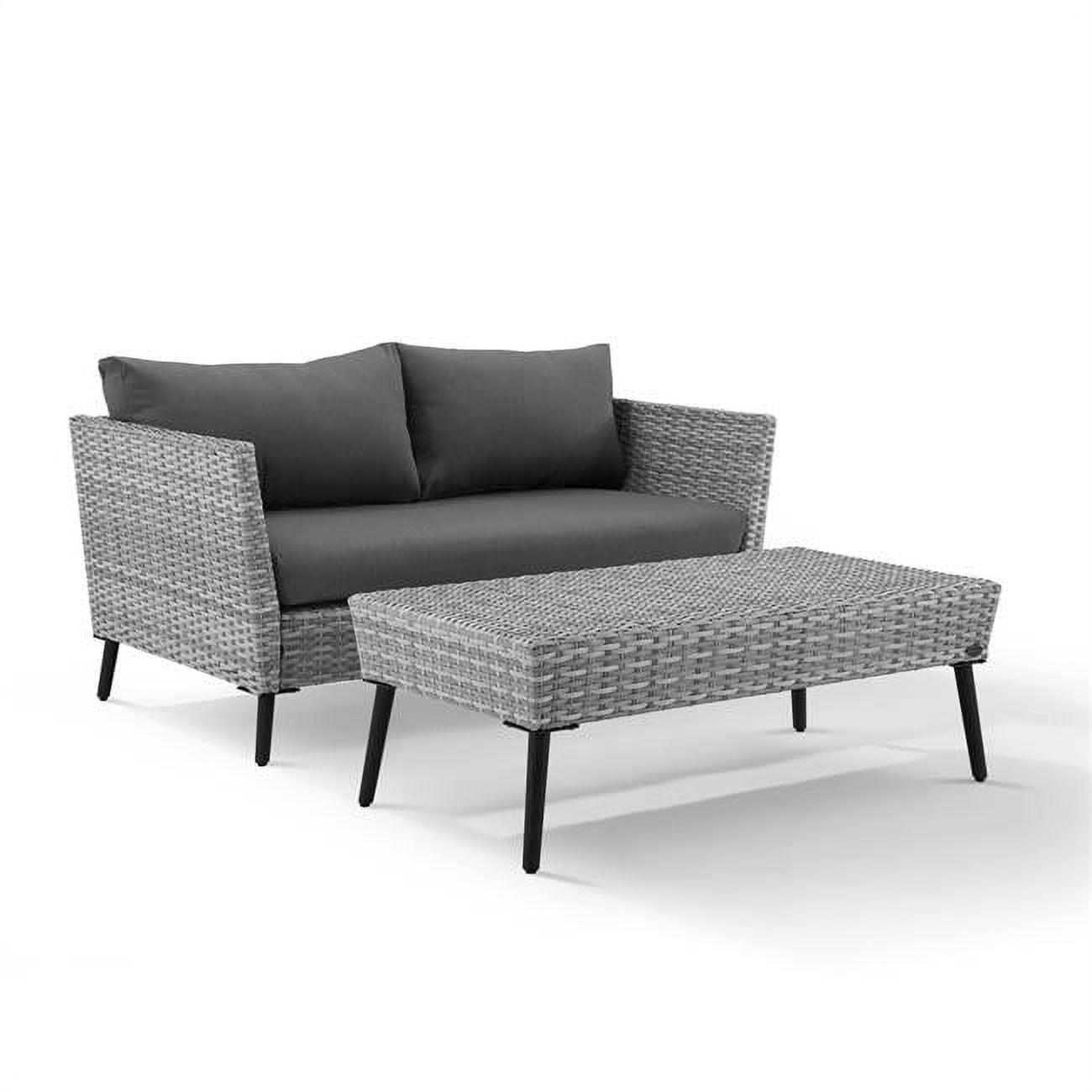 2pc Richland Outdoor Patio Loveseat and Coffee Table Set - Gray - Crosley