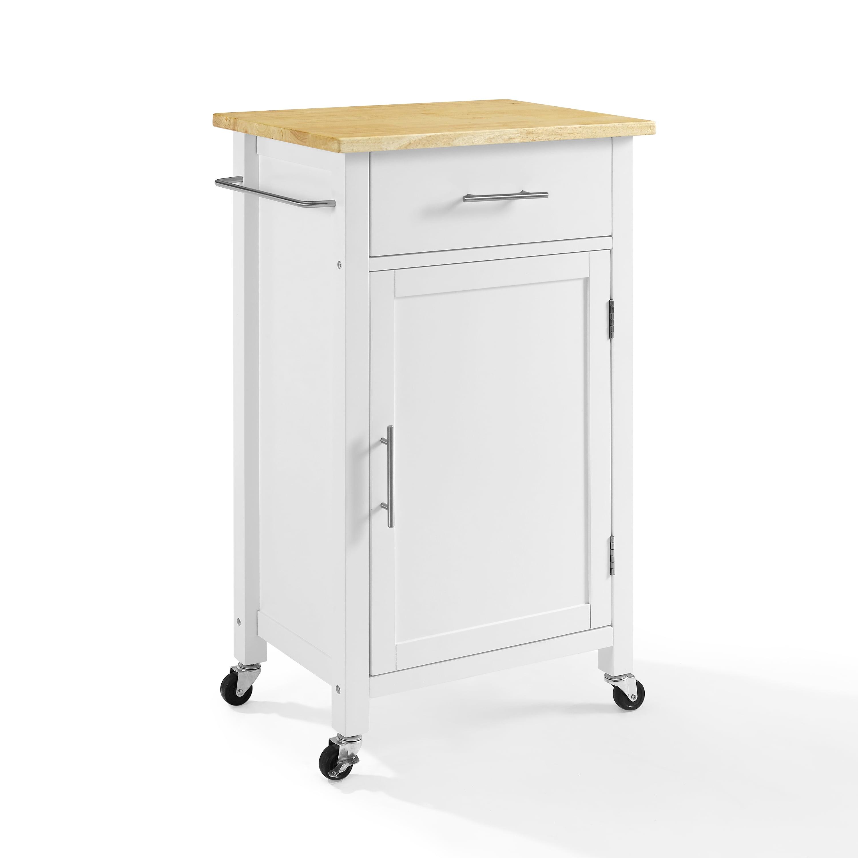 White and Natural Wood Top Compact Kitchen Island Cart