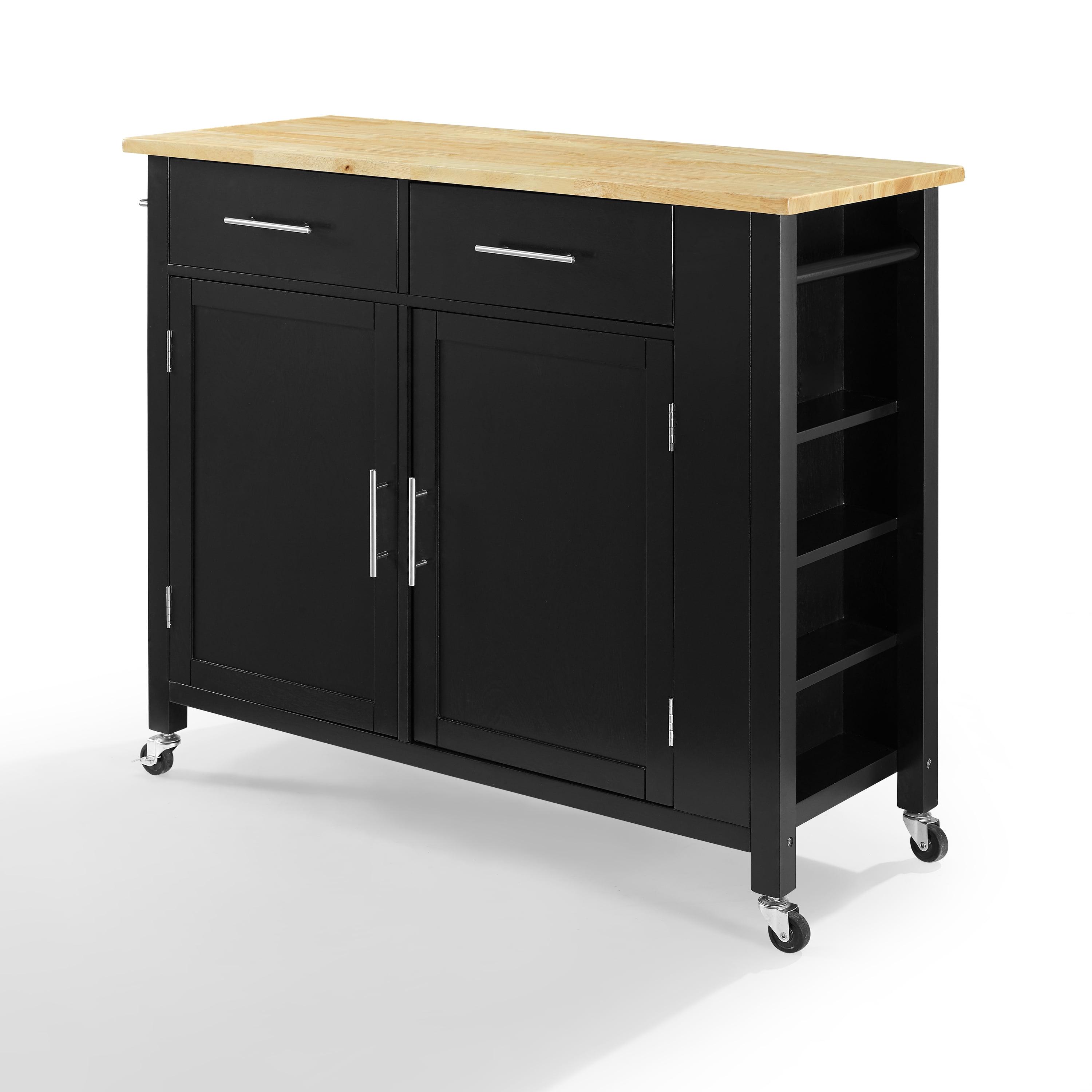 Savannah Transitional Black Wood Kitchen Cart with Spice Rack and Storage