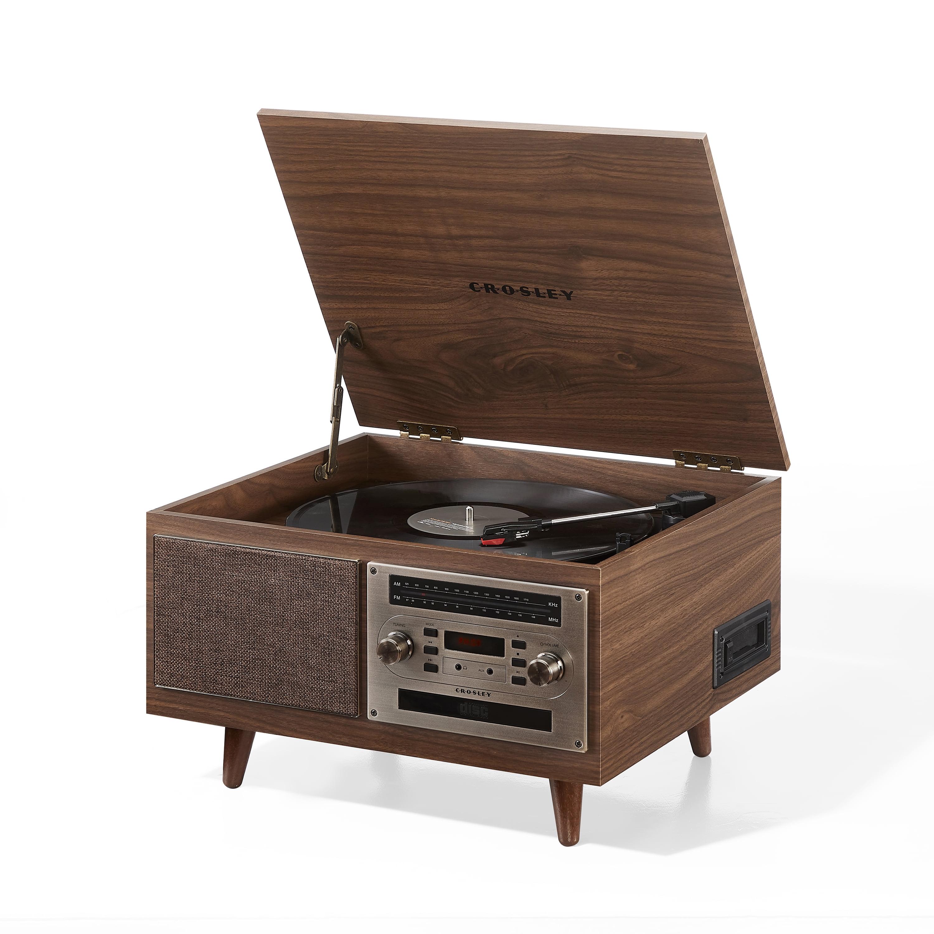 Walnut 8-in-1 Vintage Style Record Player with Bluetooth and Radio