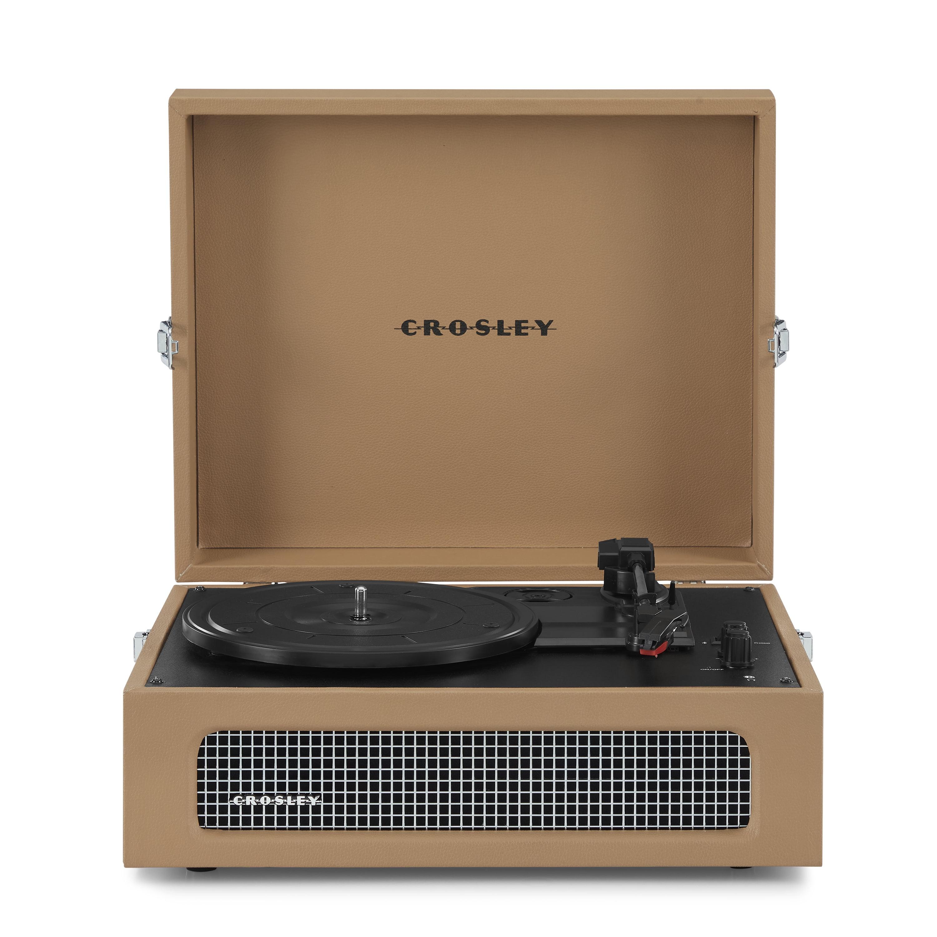 Voyager Vintage Tan Portable Turntable with Bluetooth & Built-in Speakers