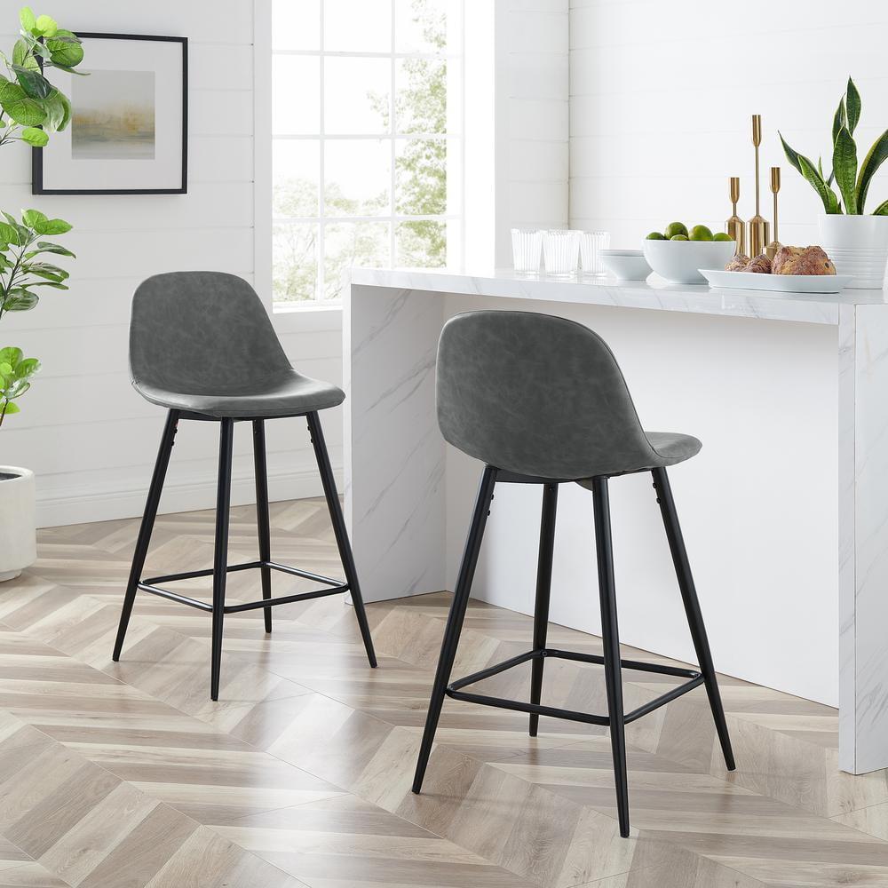 Weston Gray Faux Leather and Black Metal Counter Stools, Set of 2