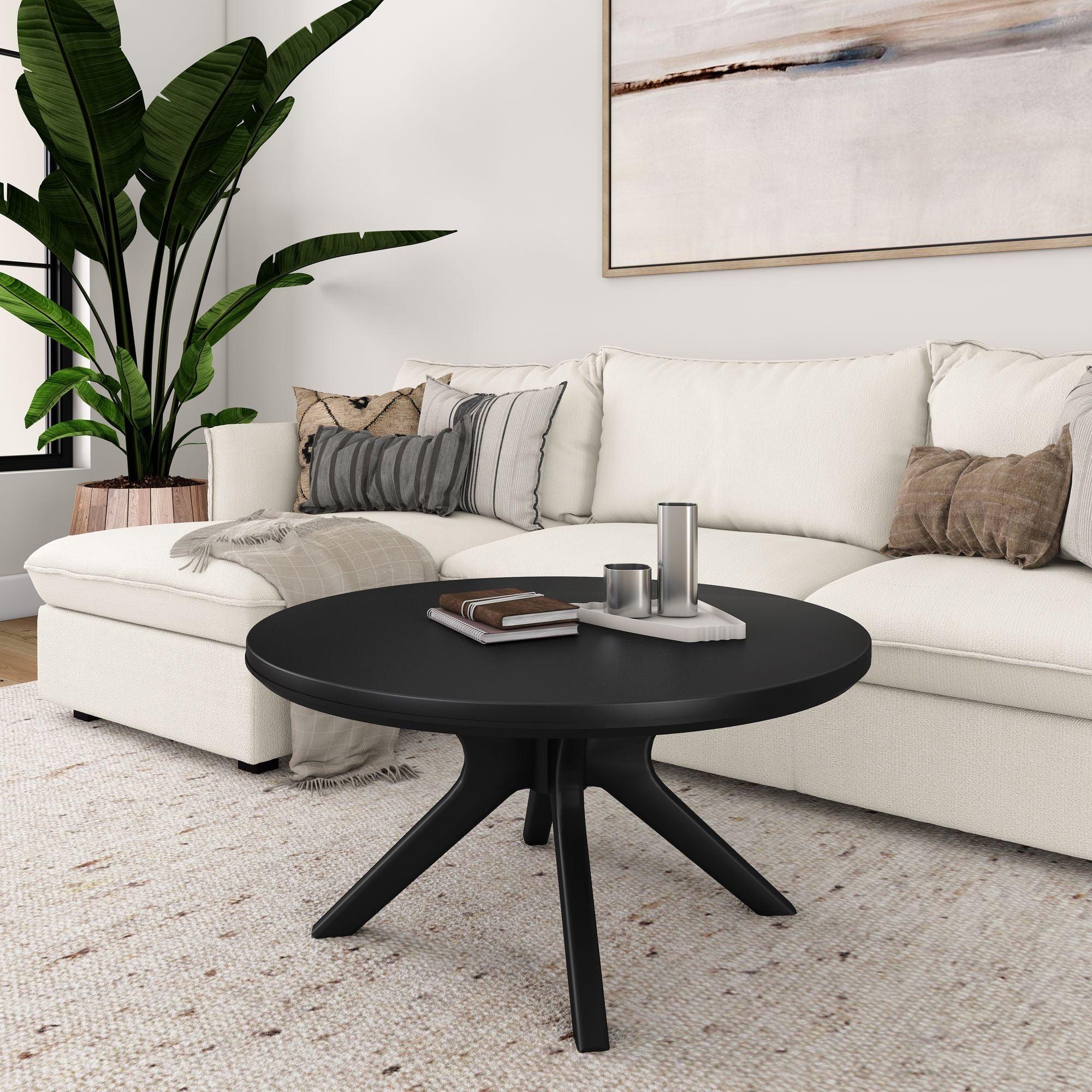 Plank+Beam Cross Leg Round Coffee Table, 36 Inch Wood Coffee Table for Living Room, Modern Center Table, Cocktail Table