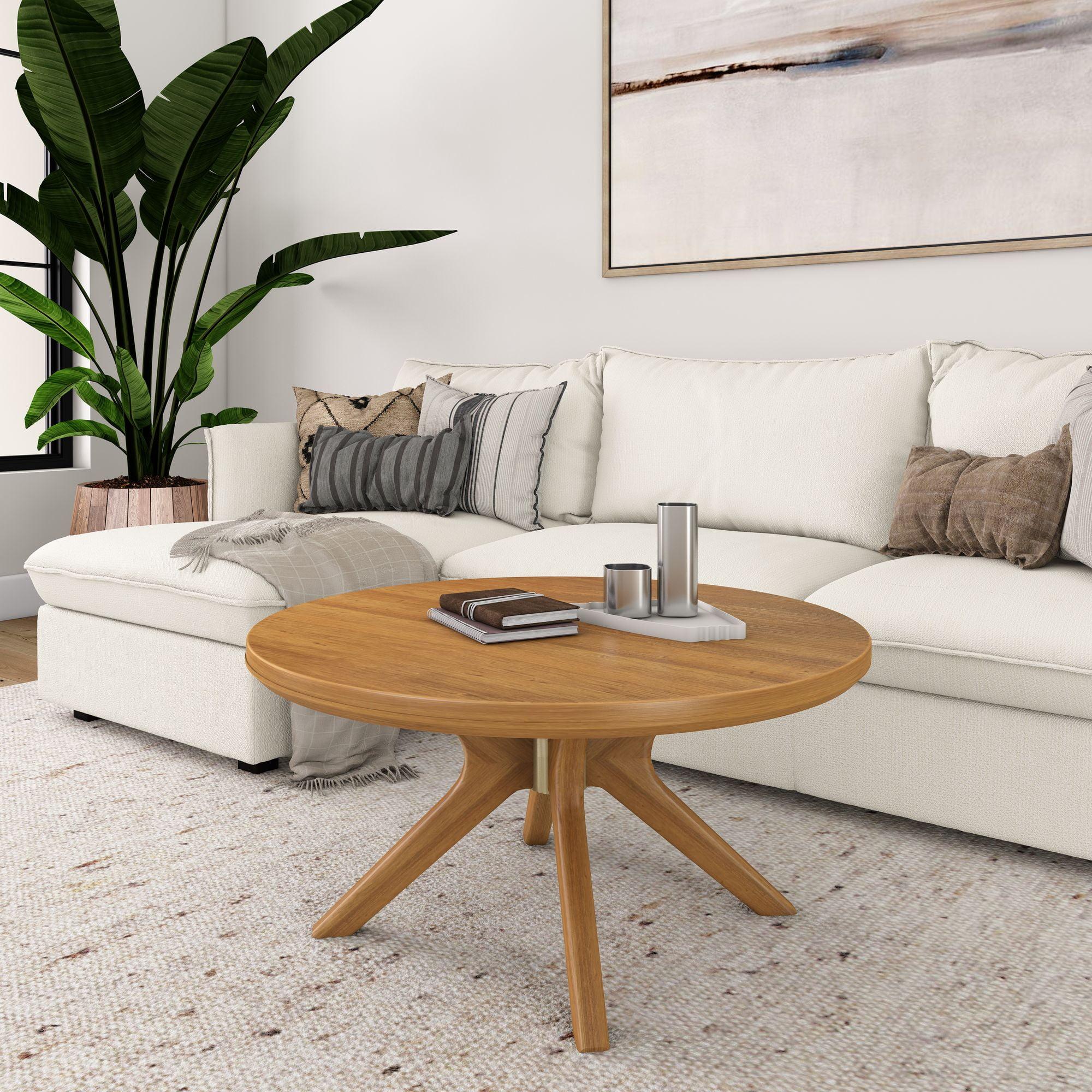 Plank+Beam Cross Leg Round Coffee Table, 36 Inch Wood Coffee Table for Living Room, Modern Center Table, Cocktail Table