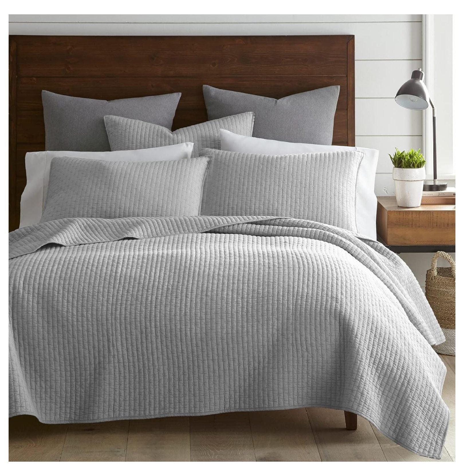 Gray Solid Quilt and Sham Set (Queen) 3pc - The Industrial Shop