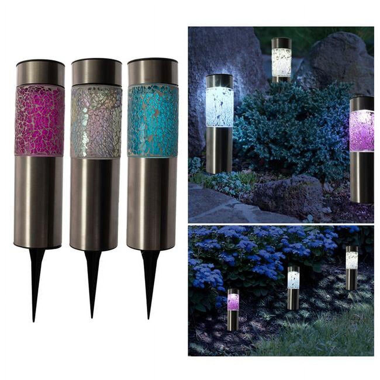 Solar Stainless Steel Multicolor LED Pathway Lights, Set of 3