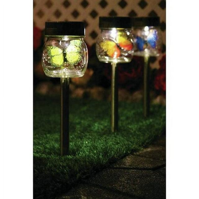 ForeverGiftsInc. Butterfly Jar Black Solar Powered Integrated LED Glass Pathway Light Pack (Set of 3)