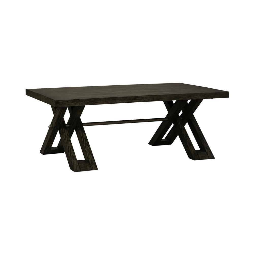 Russet Brown Rectangular Wood Cocktail Table with Metal Accents