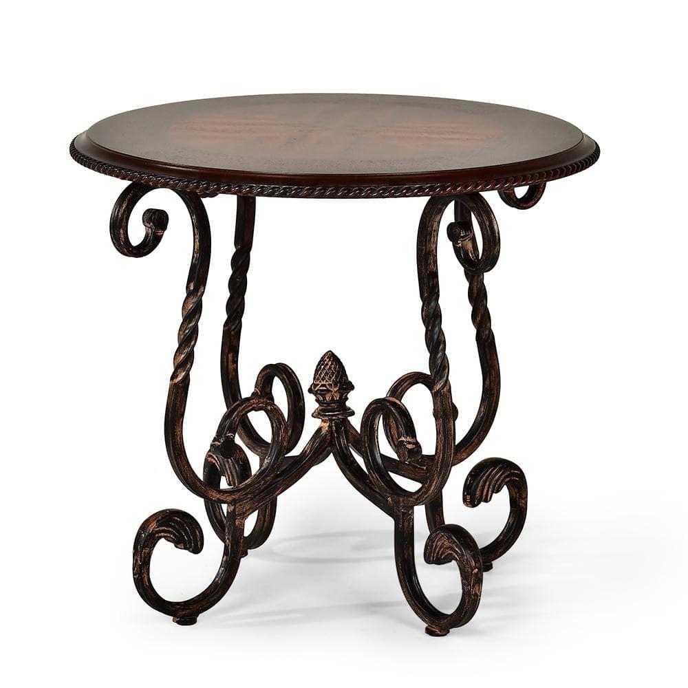 Crowley Round Cherry Wood and Metal End Table