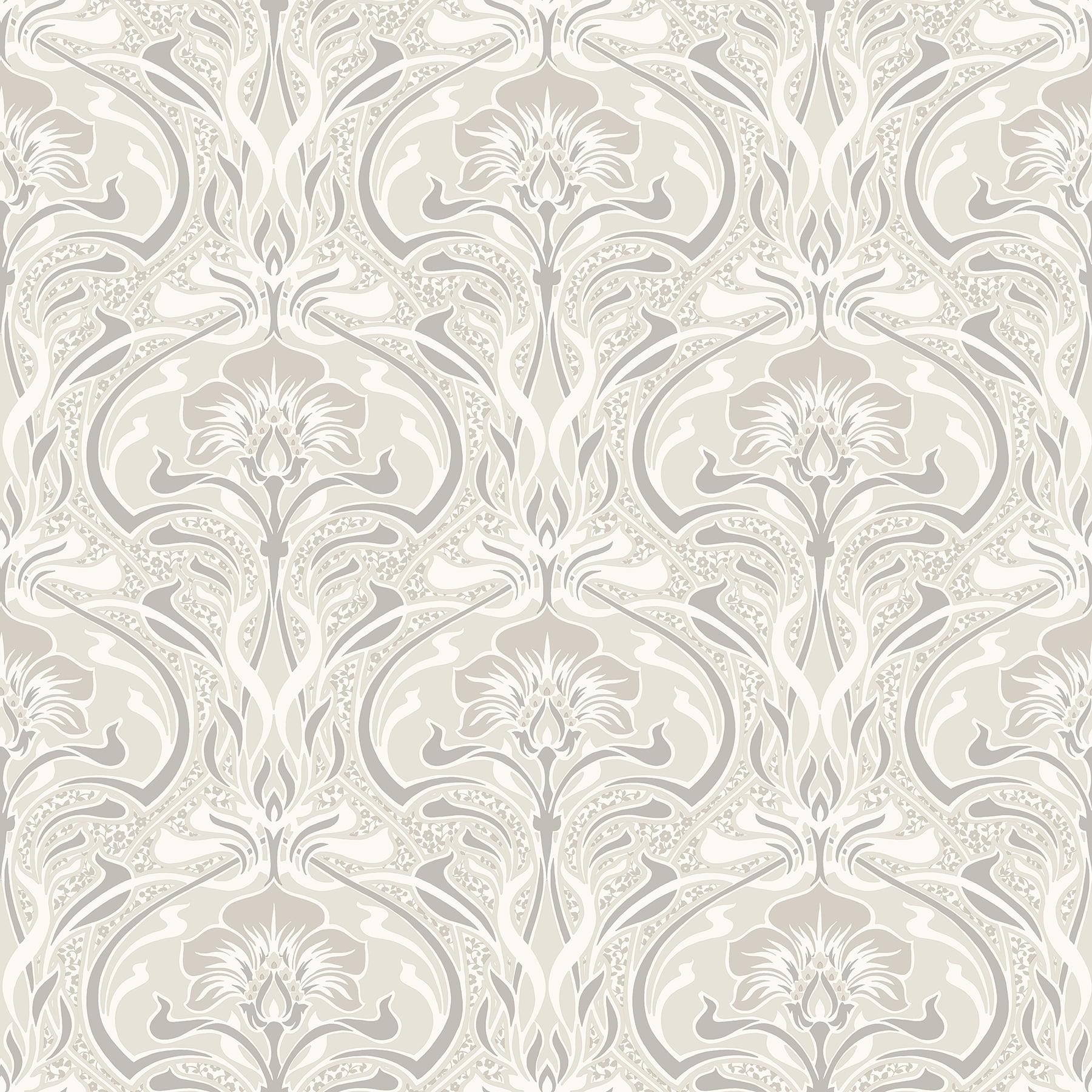 Cream and Beige Art Nouveau Floral Non-pasted Wallpaper