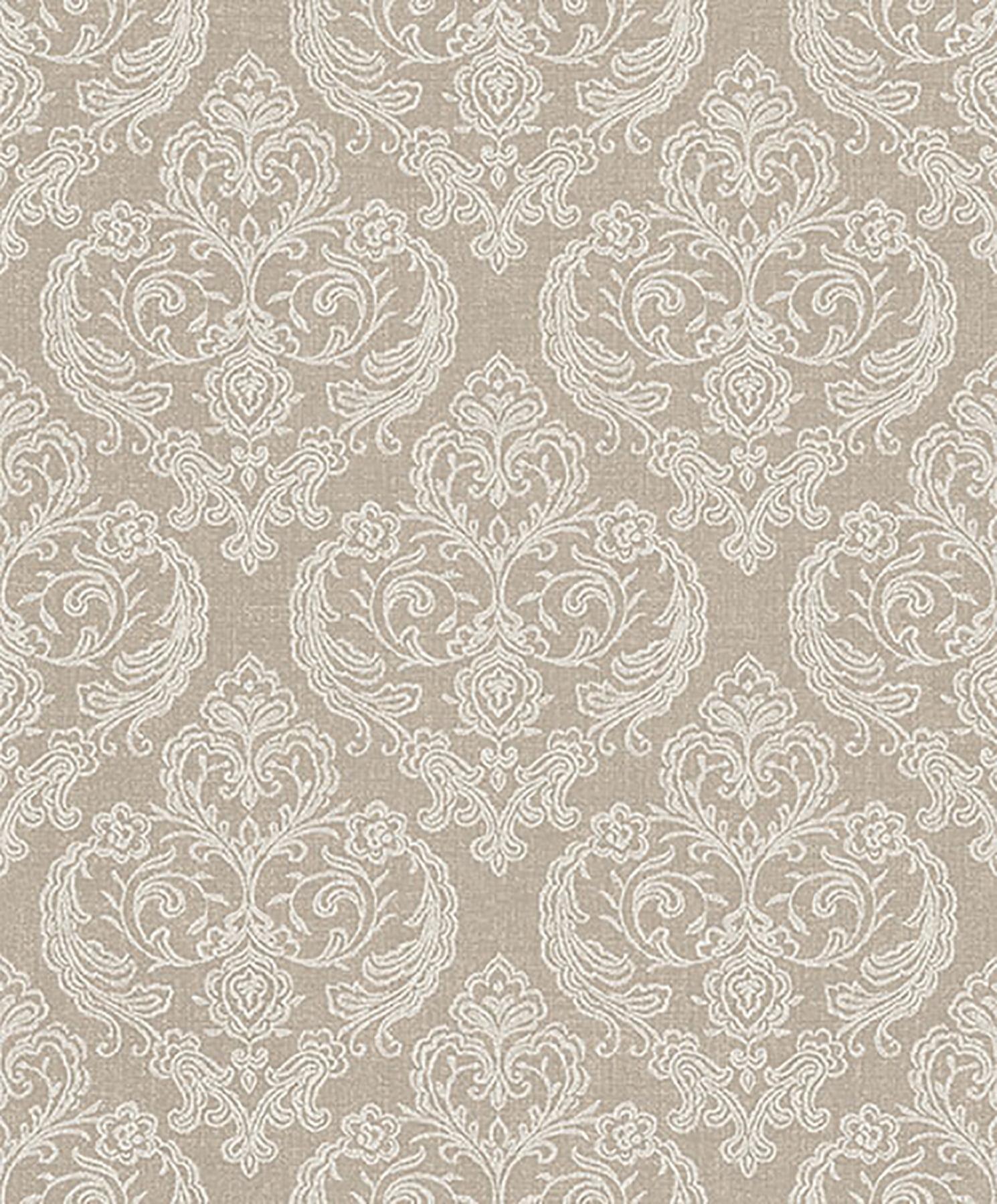 Ida Beige Damask Vinyl Wallpaper, 20.5-in by 33-ft