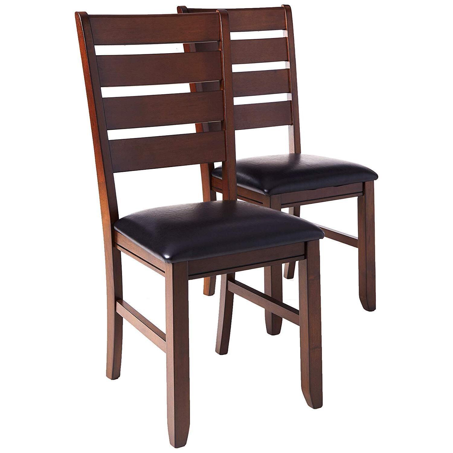 Dark Brown Faux Leather Ladderback Side Chair Set