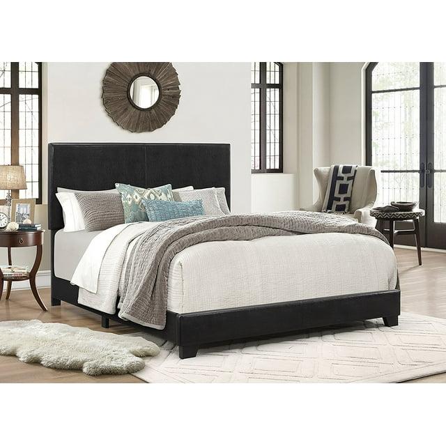 Sleek Modern Queen Platform Bed with Padded Headboard in Black Faux Leather