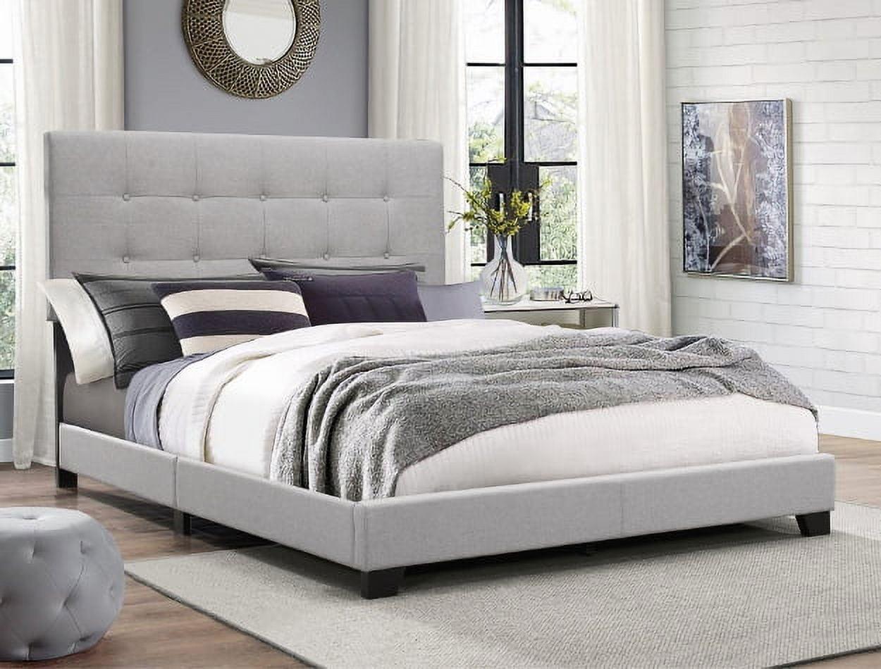 King Gray Wood Upholstered Tufted Headboard Bed Frame