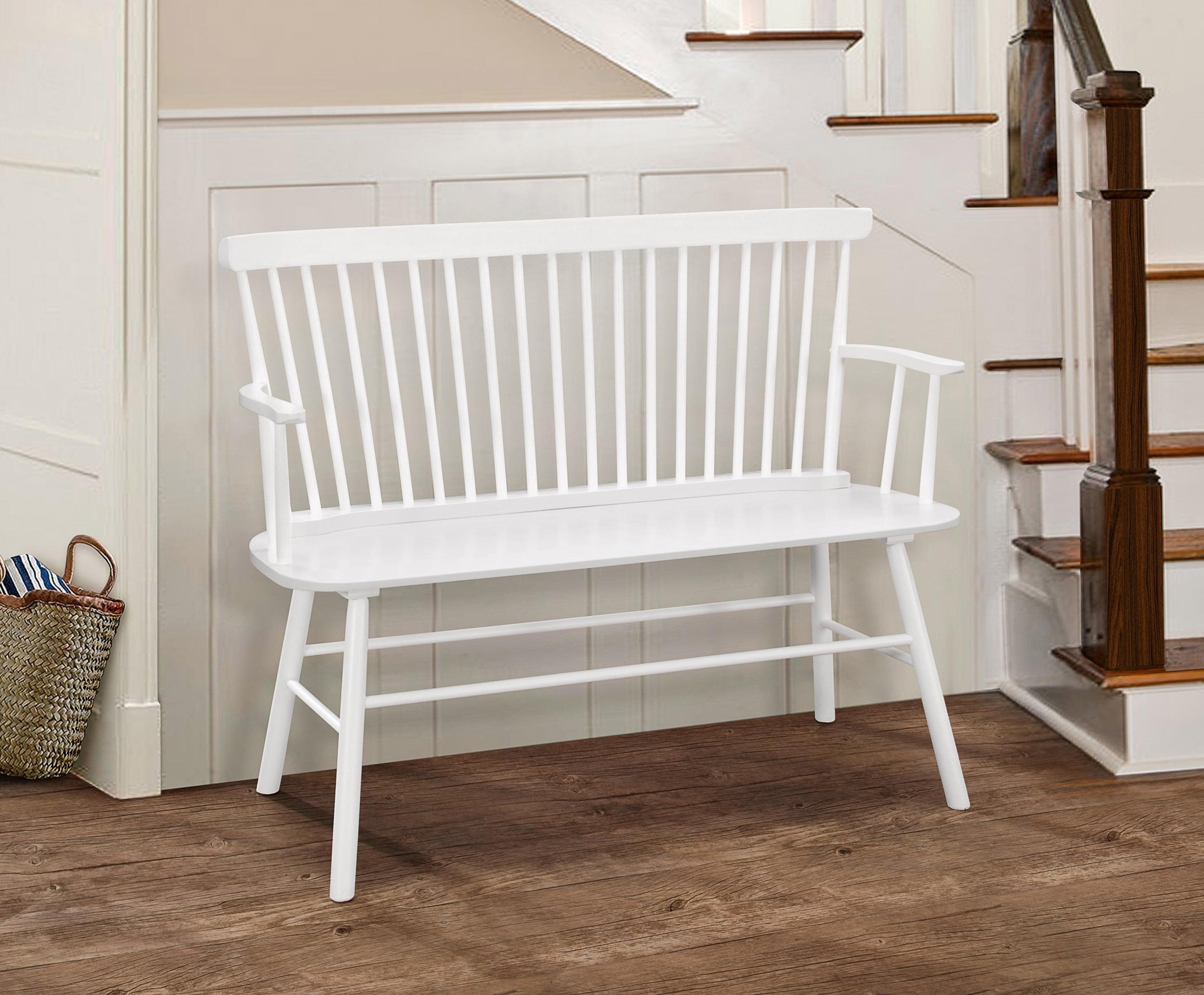 Farmhouse White Painted Solid Wood Entryway Bench