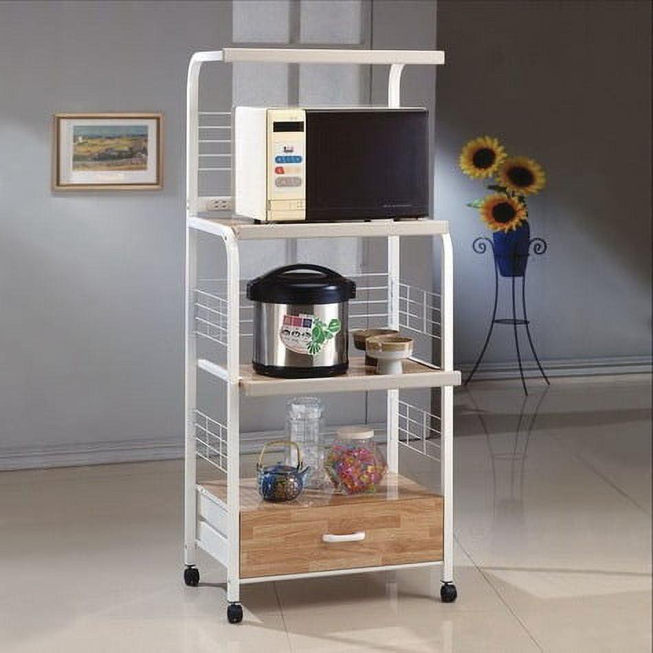 White Light Oak Kitchen Cart with Power Strip and Casters