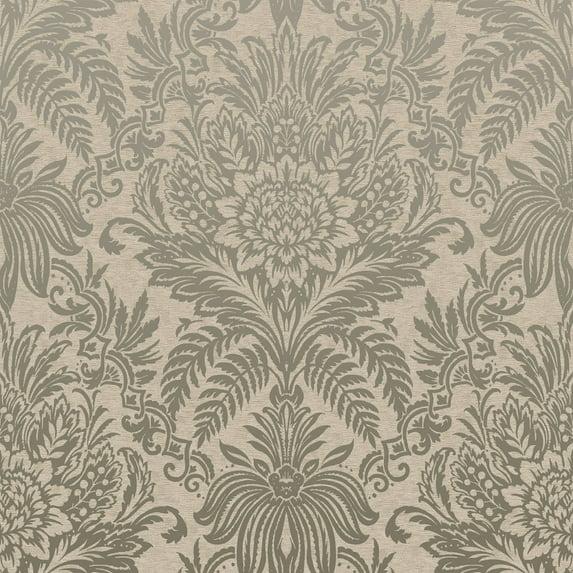 Crown Signature Beige Damask Unpasted Paper Wallpaper, 20.5-in by 33-ft, 56.4 sq. ft.