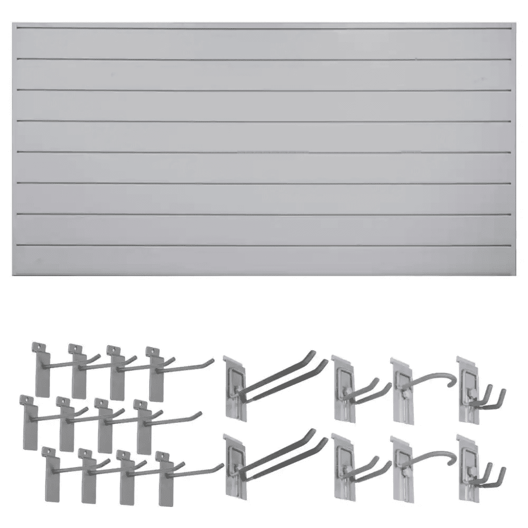 Graphite PVC Slatwall Panels with 20-Piece Locking Hook Kit