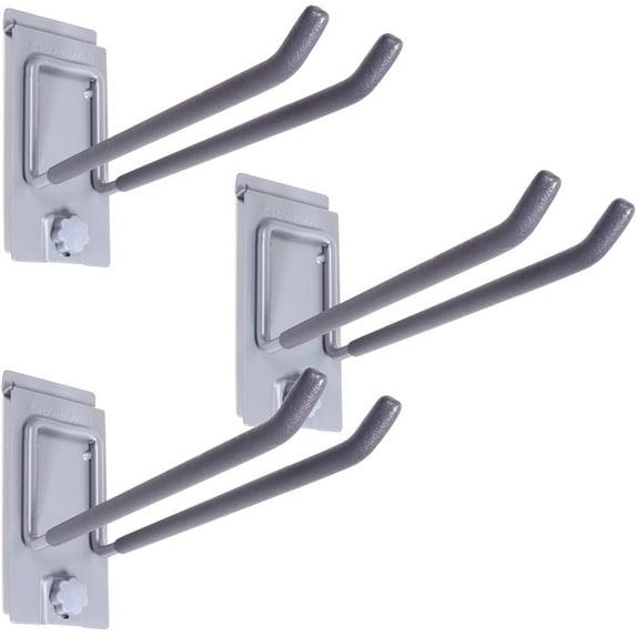 Crownwall Slat Wall Storage Organizer, Heavy Duty Steel 8 Inch Locking Double Hooks, Slatwall Accessories Panels (3 Pack)