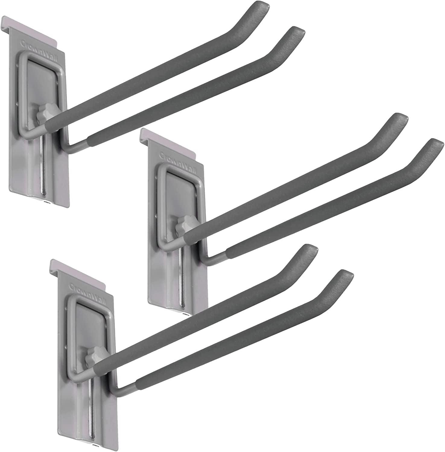 Heavy Duty Steel 8 Inch Locking Double Hooks for Slatwall (3 Pack)