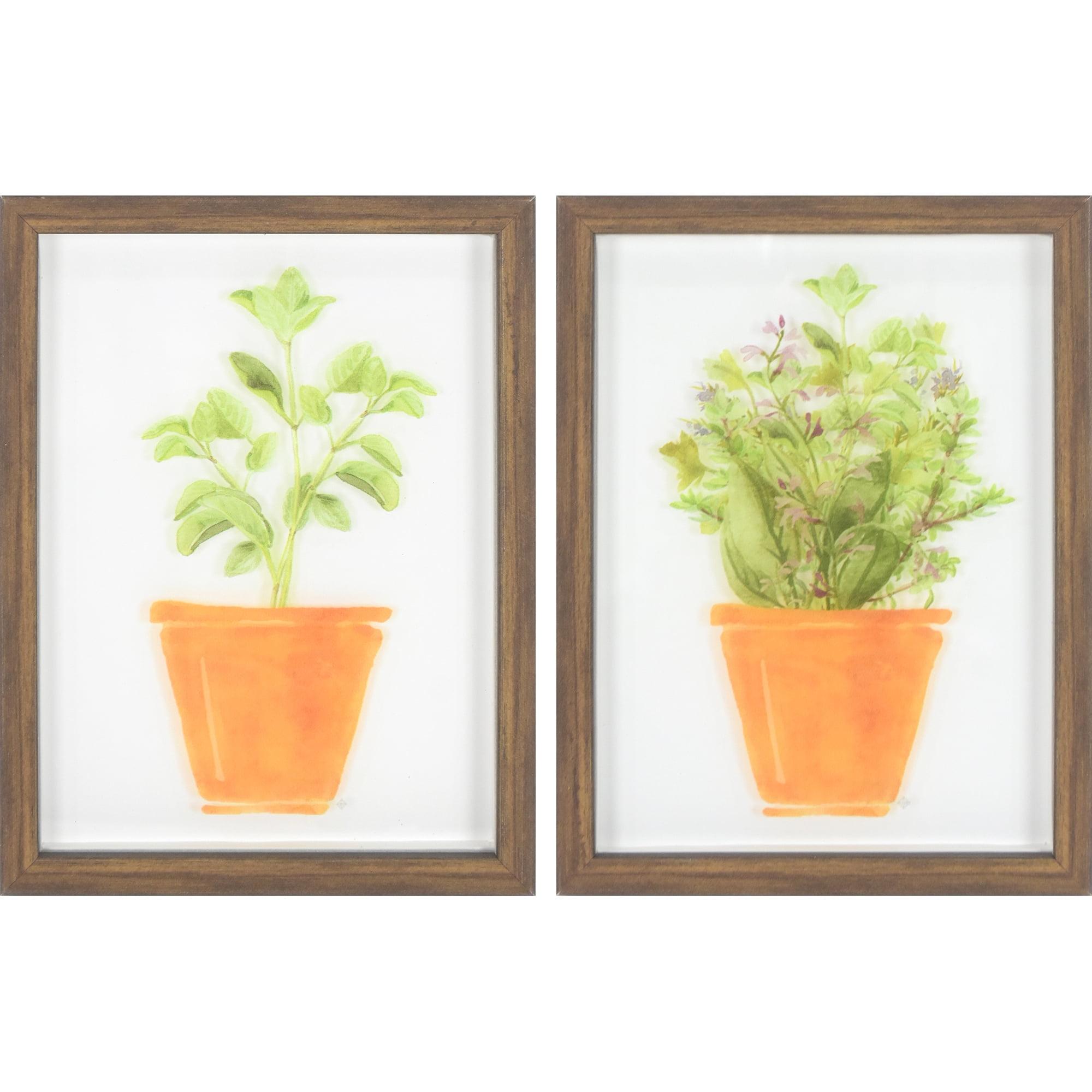 Crystal Art Gallery Contemporary Potted Plants Set of 2 Framed Glass Prints, Greens