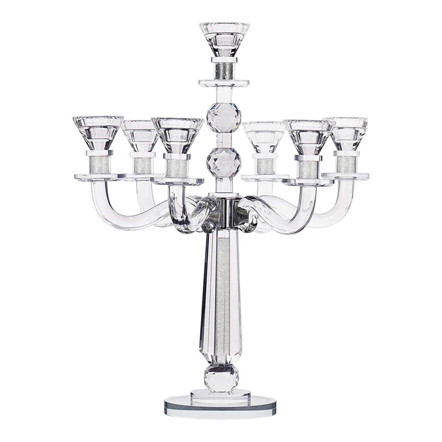 Elegant Clear Crystal 7-Arm Candelabra with Round Base