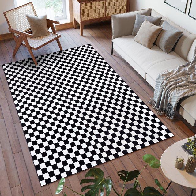 Corrigan Studio® Haylee Super Lightweight Plastic Straw Rug Checkered Black/White Outdoor Area Rug