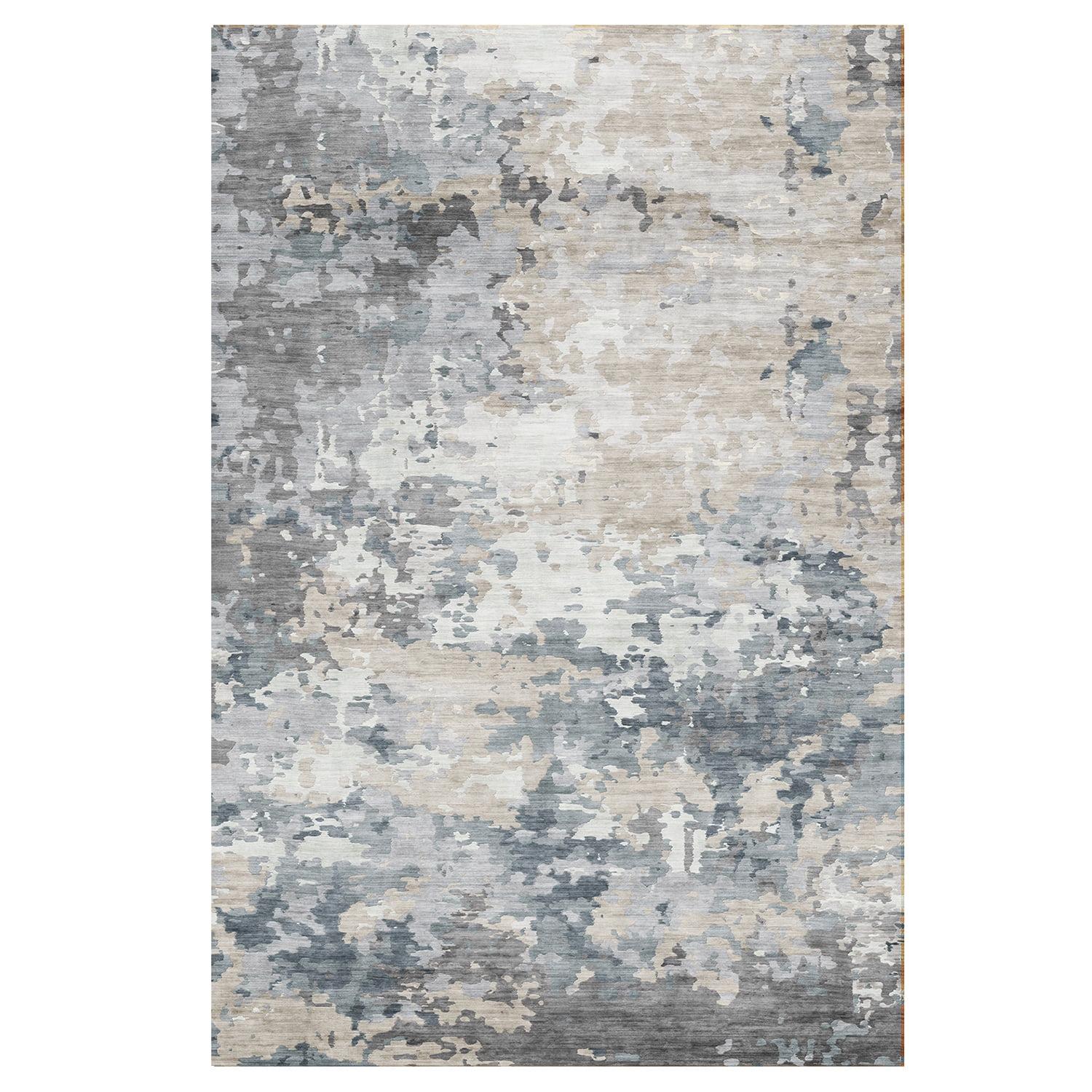 Crystal Print Kaori Blue Gray Beige Multi Modern Abstract Industrial Livingroom Dining Bedroom Flat Pile Easy Care Indoor Area Rug, 3x5