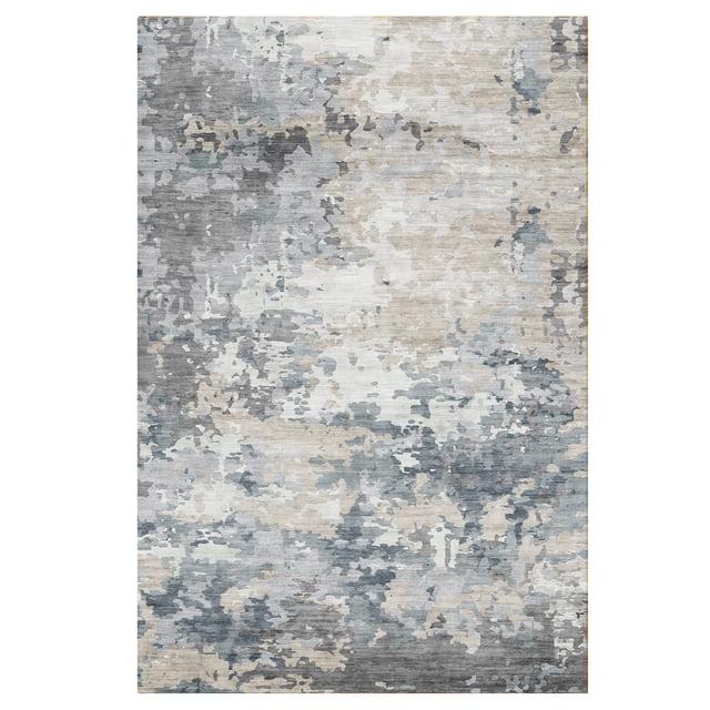 Crystal Print Kaori Blue Gray Beige Multi Modern Abstract Industrial Livingroom Dining Bedroom Flat Pile Easy Care Indoor Area Rug, 3x5