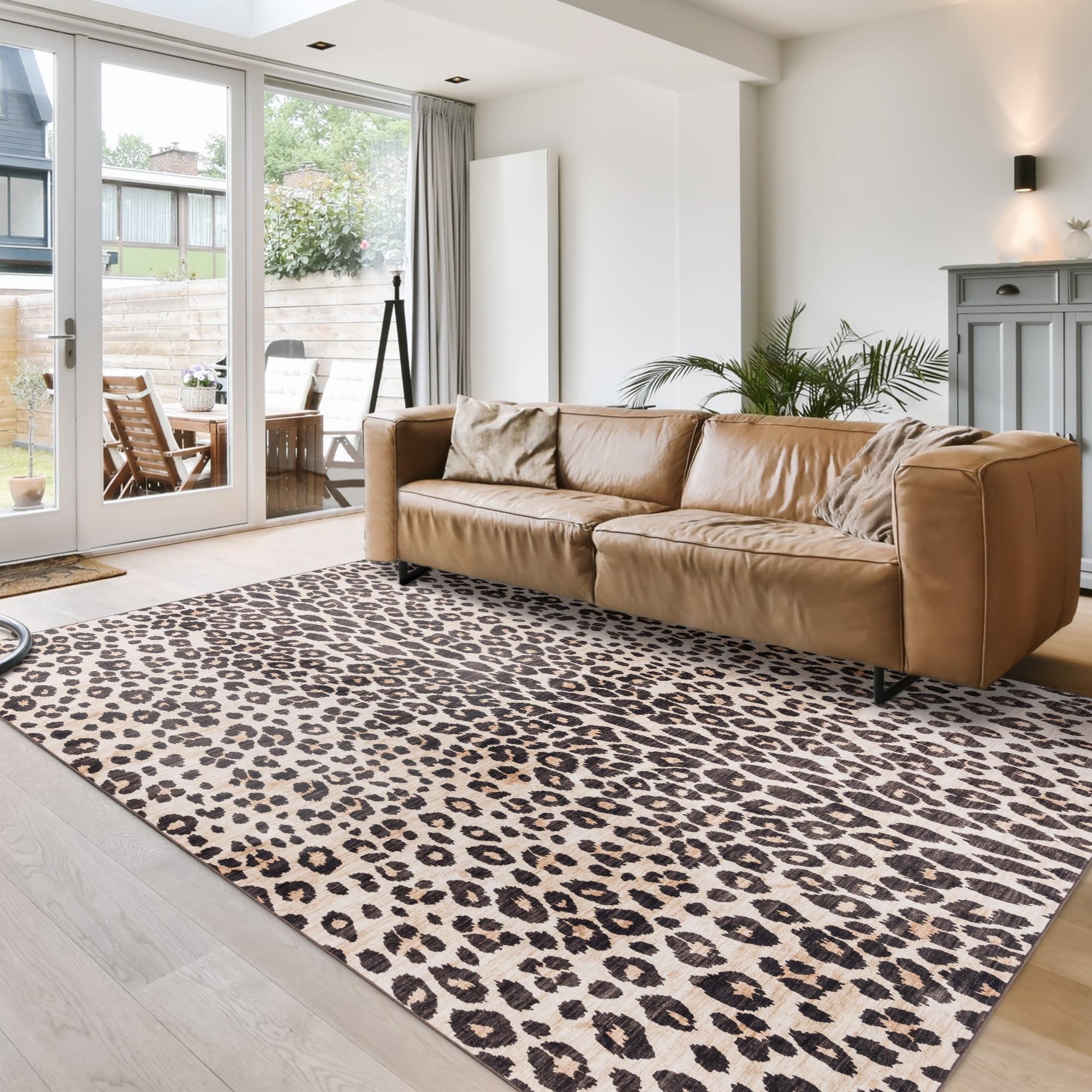 Gertmenian Crystal Print Lennie Leopard Brown Gold Ivory Modern Animal Print Flat Pile Indoor Area Rug