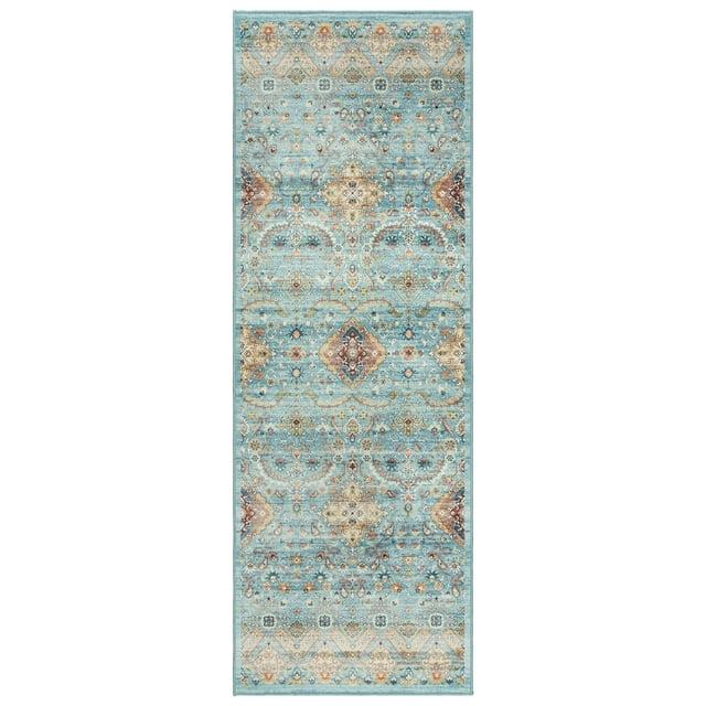 Gertmenian Crystal Print Tanis Sage Aqua Cream Multi Moroccan Bohemian Polyester Washable Flat Pile Indoor Area Rug