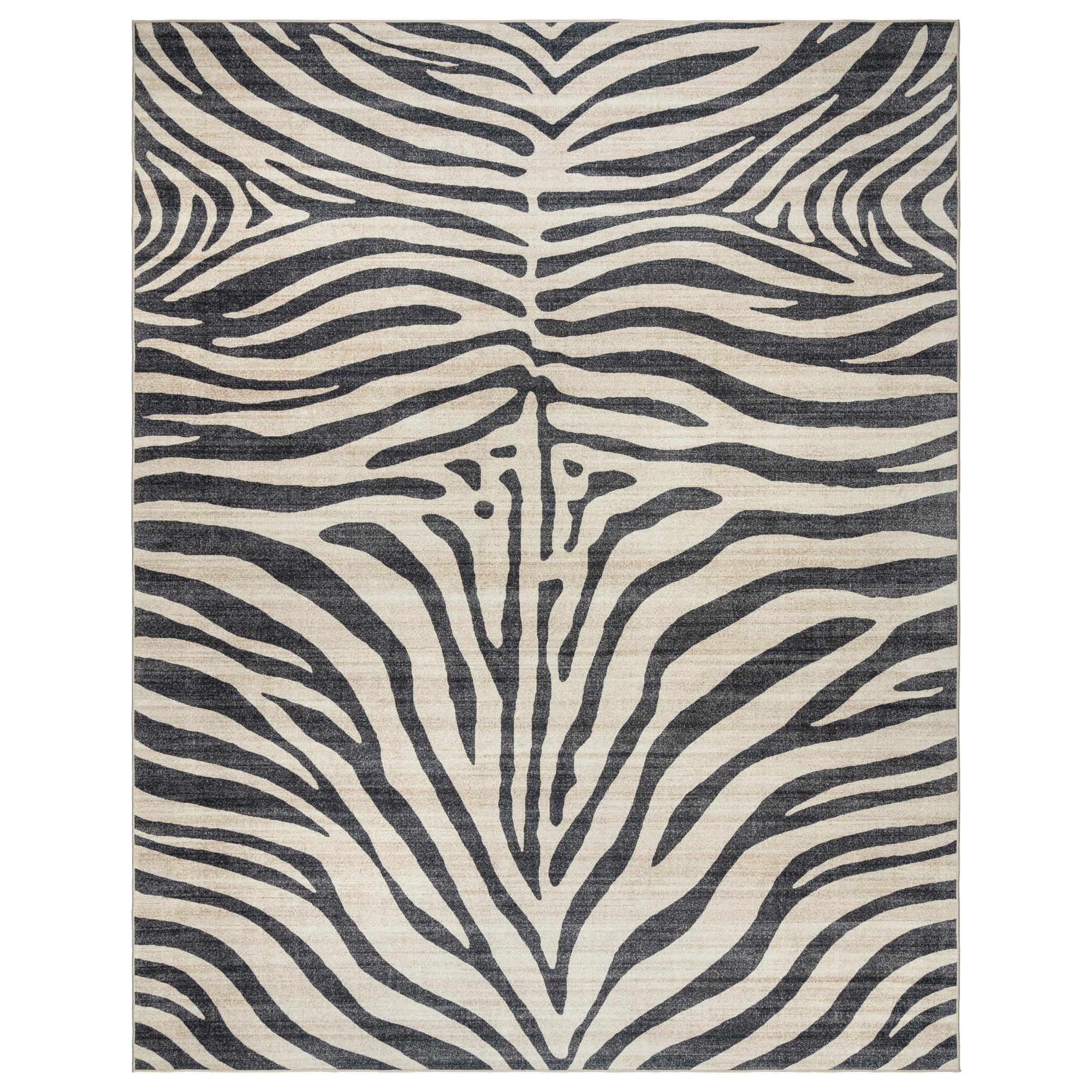 Gertmenian Crystal Print Zebra Black White Modern Animal Print Washable Flat Pile Indoor Area Rug