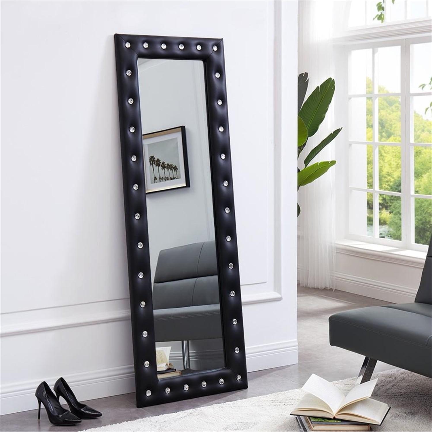 Crystal tufted Full length Mirror, Floor Mirror, Full Body Mirror for Home, Wall Mirror with Faux Wood Frame, 63"LX22"W Large Mirror for Bedroom, Leaner Mirror, Black Mirrors for Wall,