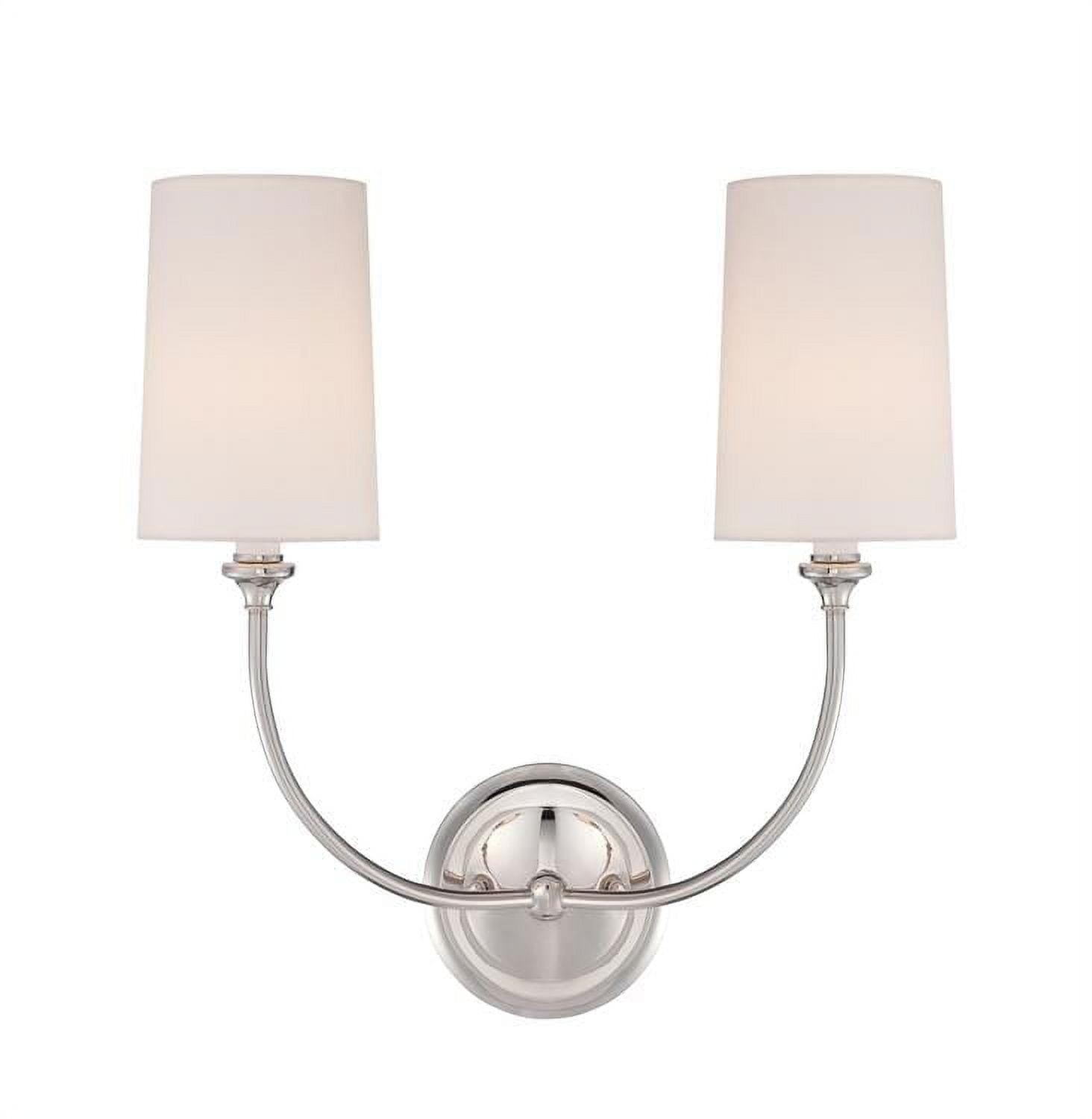 Sylvan Polished Nickel 2-Light Sconce with White Linen Cylinder Shades