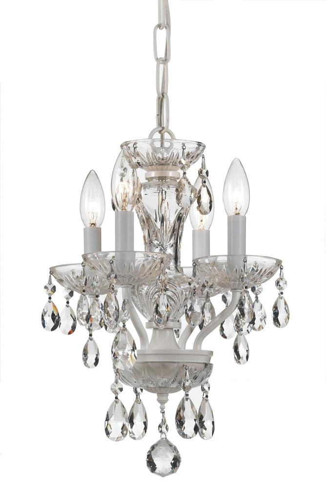 Wet White Mini Chandelier with Clear Crystal Accents