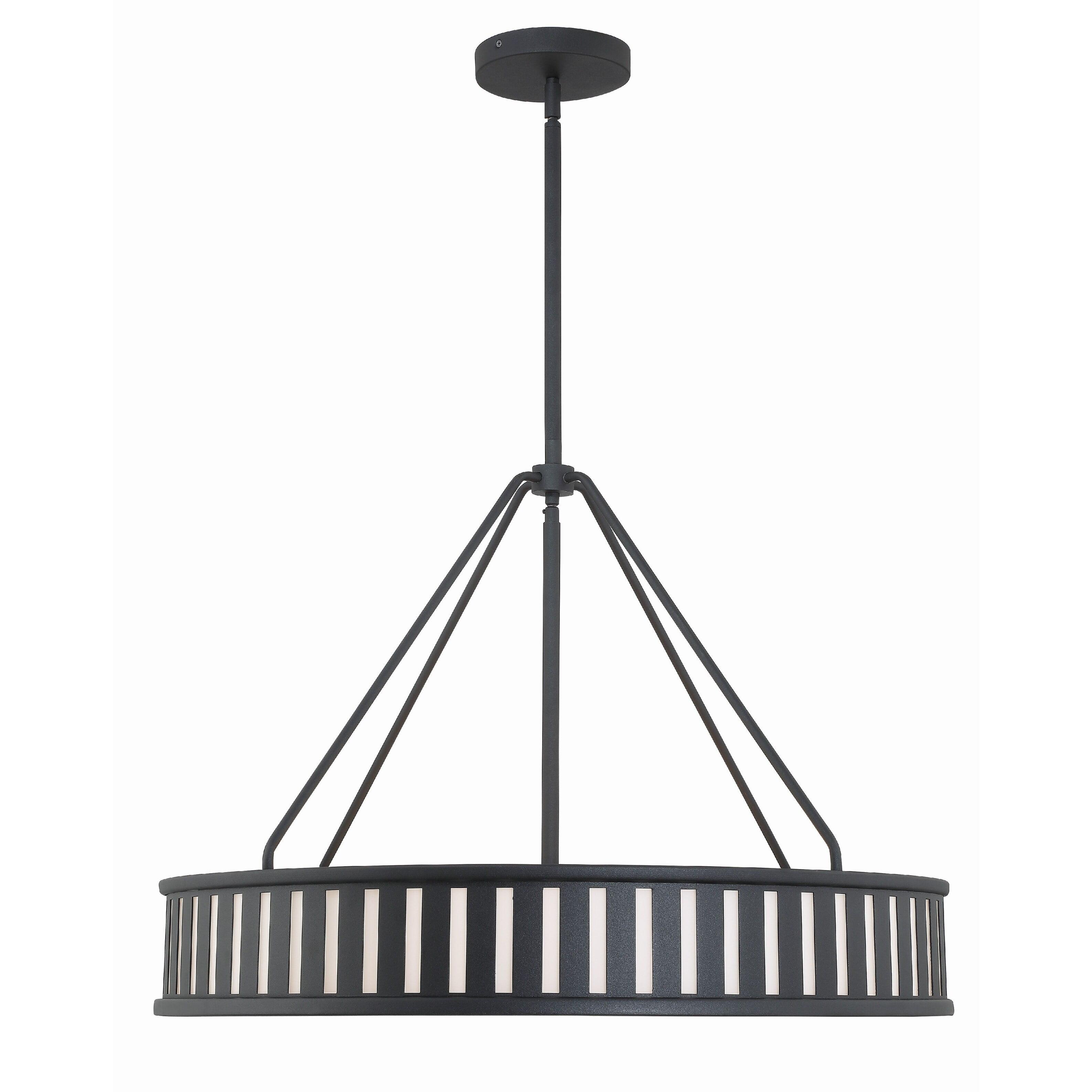 Elysian 6-Light Black Forged Drum Pendant with Polished Nickel Accents