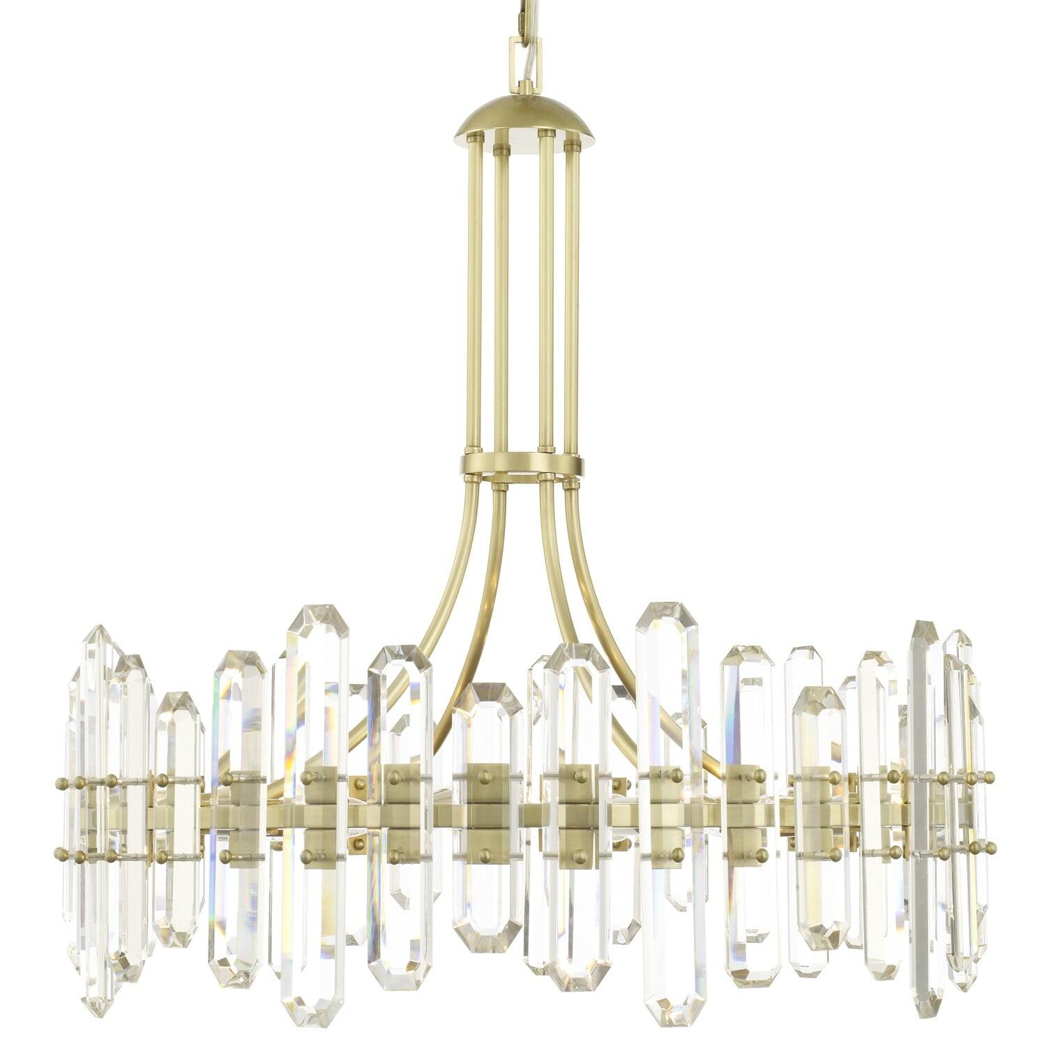 Aged Brass Elegance 12-Light Chandelier with Faceted Crystal Accents