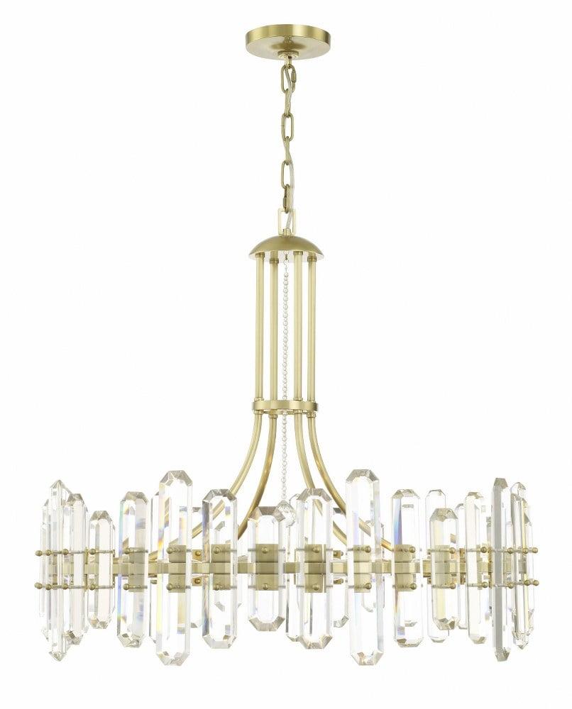 Aged Brass Elegance 12-Light Chandelier with Faceted Crystal Accents
