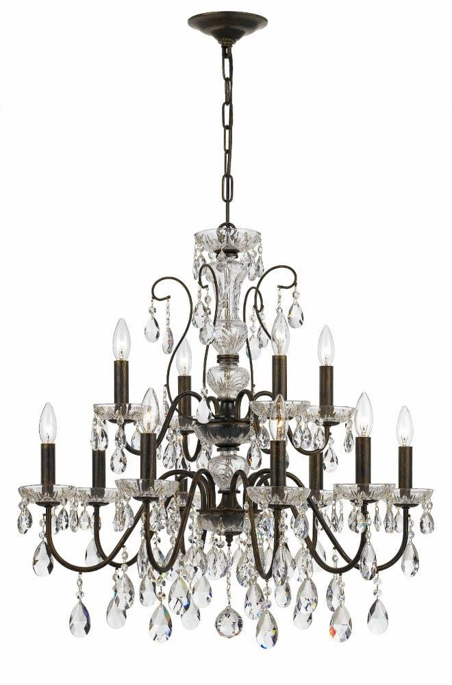 English Bronze 12-Light Crystal Chandelier with Hand Cut Crystals