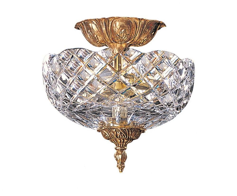 Olde Brass Crystal 2-Light Flush Mount Ceiling Fixture