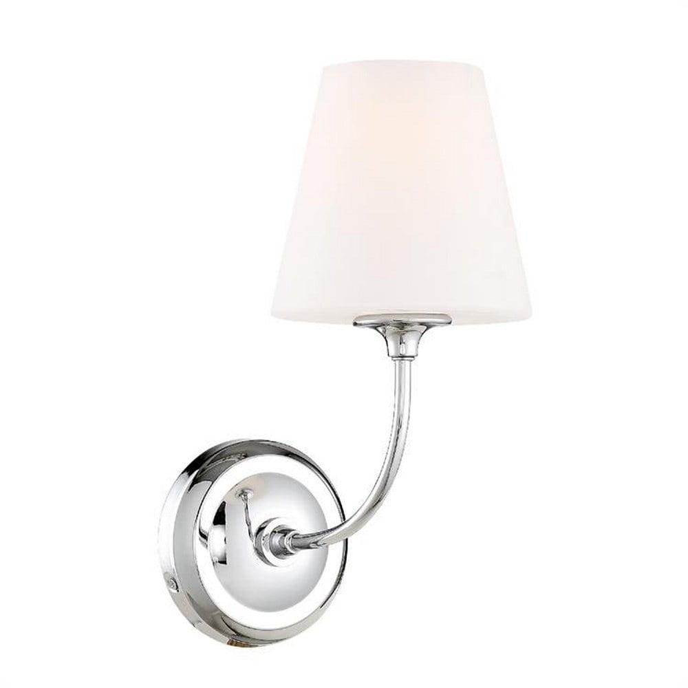 Sylvan Polished Chrome 1-Light Wall Sconce with White Glass Shade