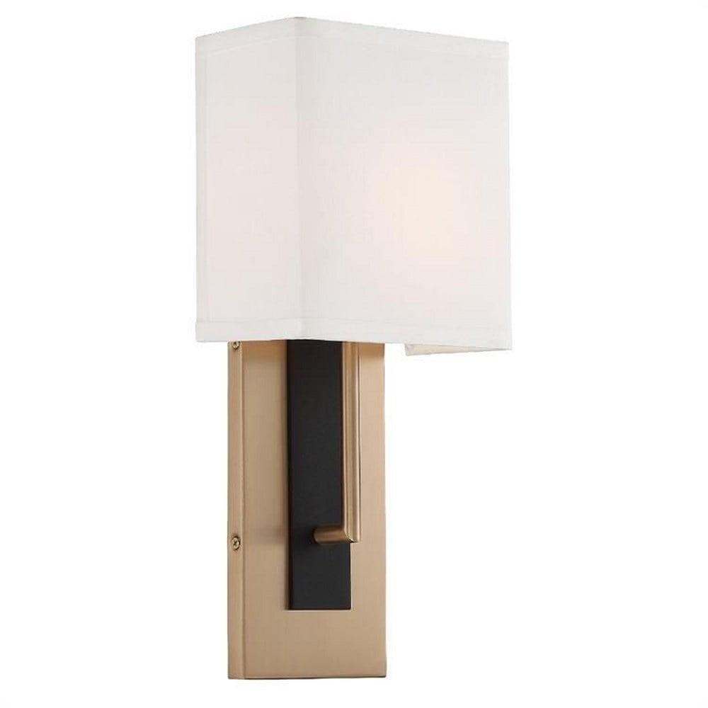 Vibrant Gold & Black Forged Dimmable Wall Sconce with White Silk Shade