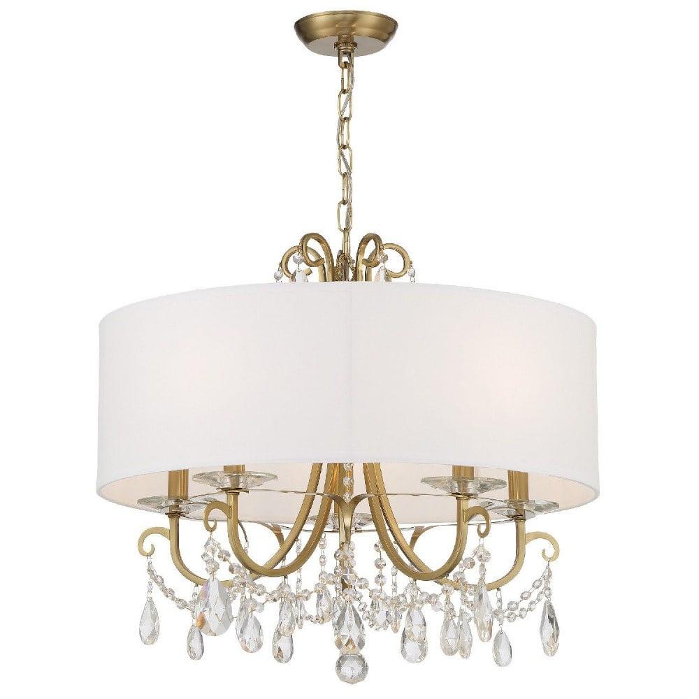 Vibrant Gold 5-Light Chandelier with Clear Crystal & Silk Shade