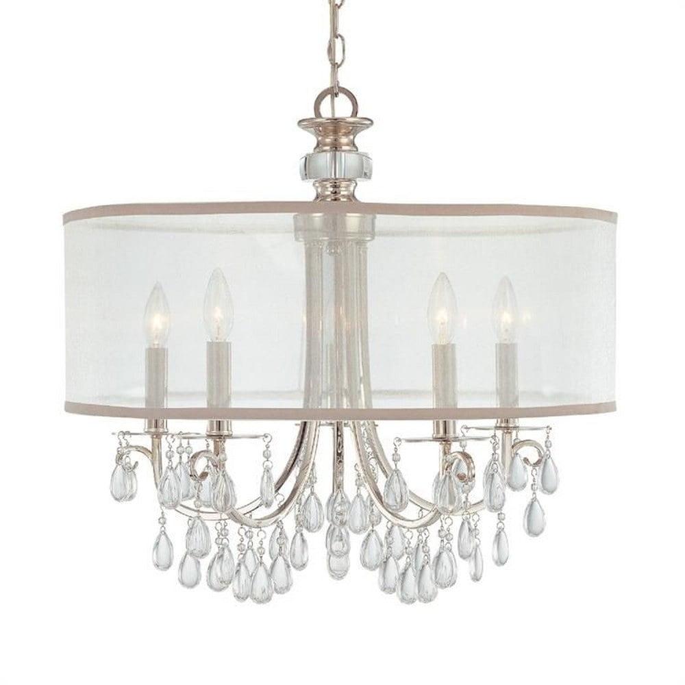 Polished Chrome Silk Shade 5-Light Crystal Chandelier